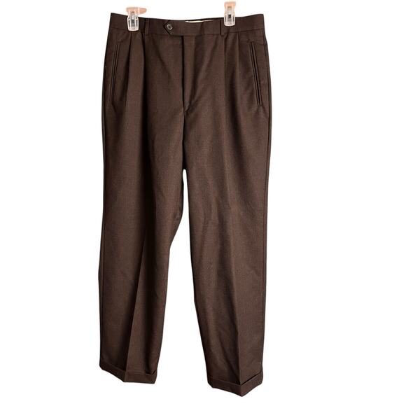 Louis Raphael 100% Wool Brown Dress Pants 34 x 30 Pleated Cuffed Career Wear - Picture 1 of 6